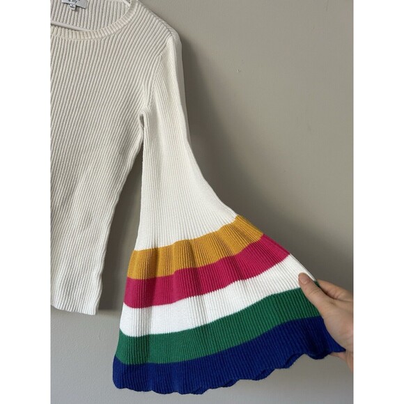 Crown & Ivy White Sweater With Rainbow Colorful Bell Flare Sleeves Size Small - Picture 3 of 10